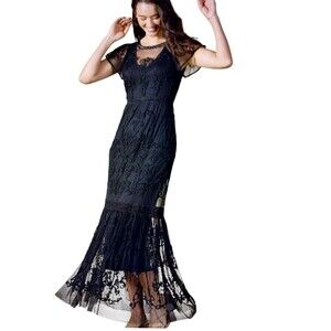 NWT $298 Sundance Mayfield Black Embroidered Tule Sheer Maxi Dress Sz M